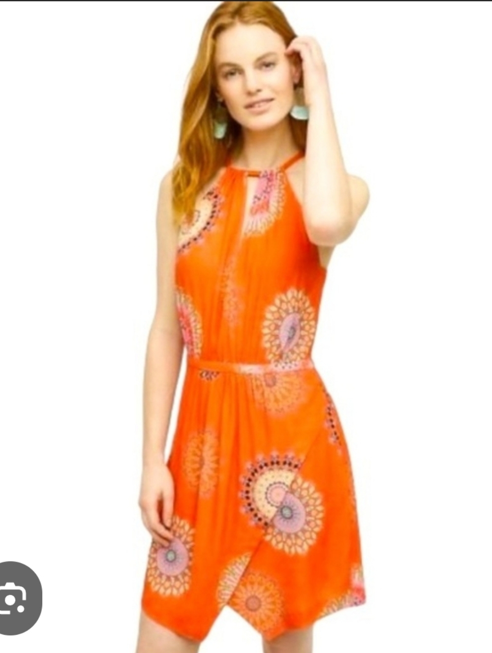 ANTHROPOLOGIE FLOREAT LIVIA HALTER DRESS ORANGE